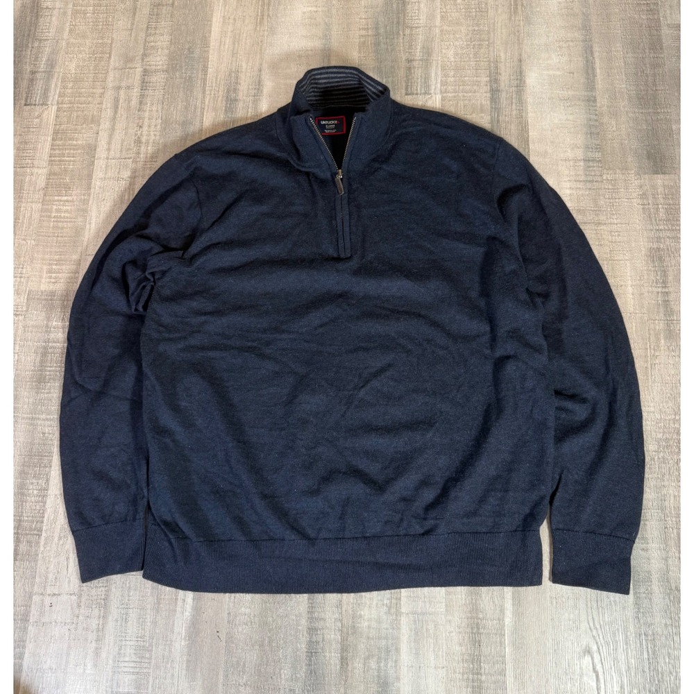 UNTUCKit Mens XL Navy Blue 100% Merino Wool Quarter Zip Pullover Sweater